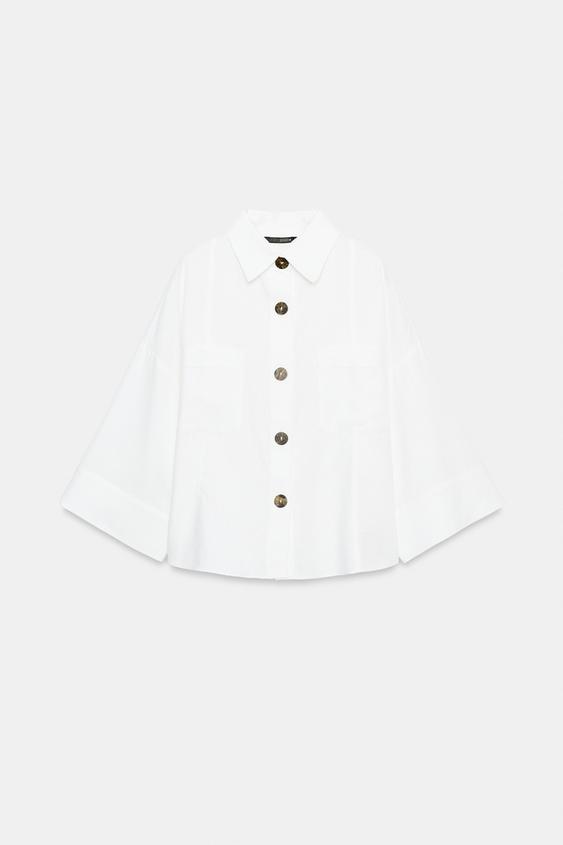 リネン混ワイドスリーブシャツ - ホワイト | ZARA Japan / 日本