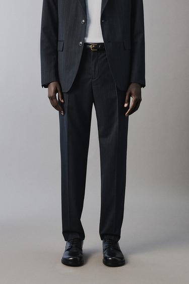 Zara PINSTRIPE SUIT PANTS - Navy blue