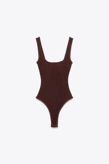TEXTURED STRAPPY BODYSUIT - Dark burgundy by Zara