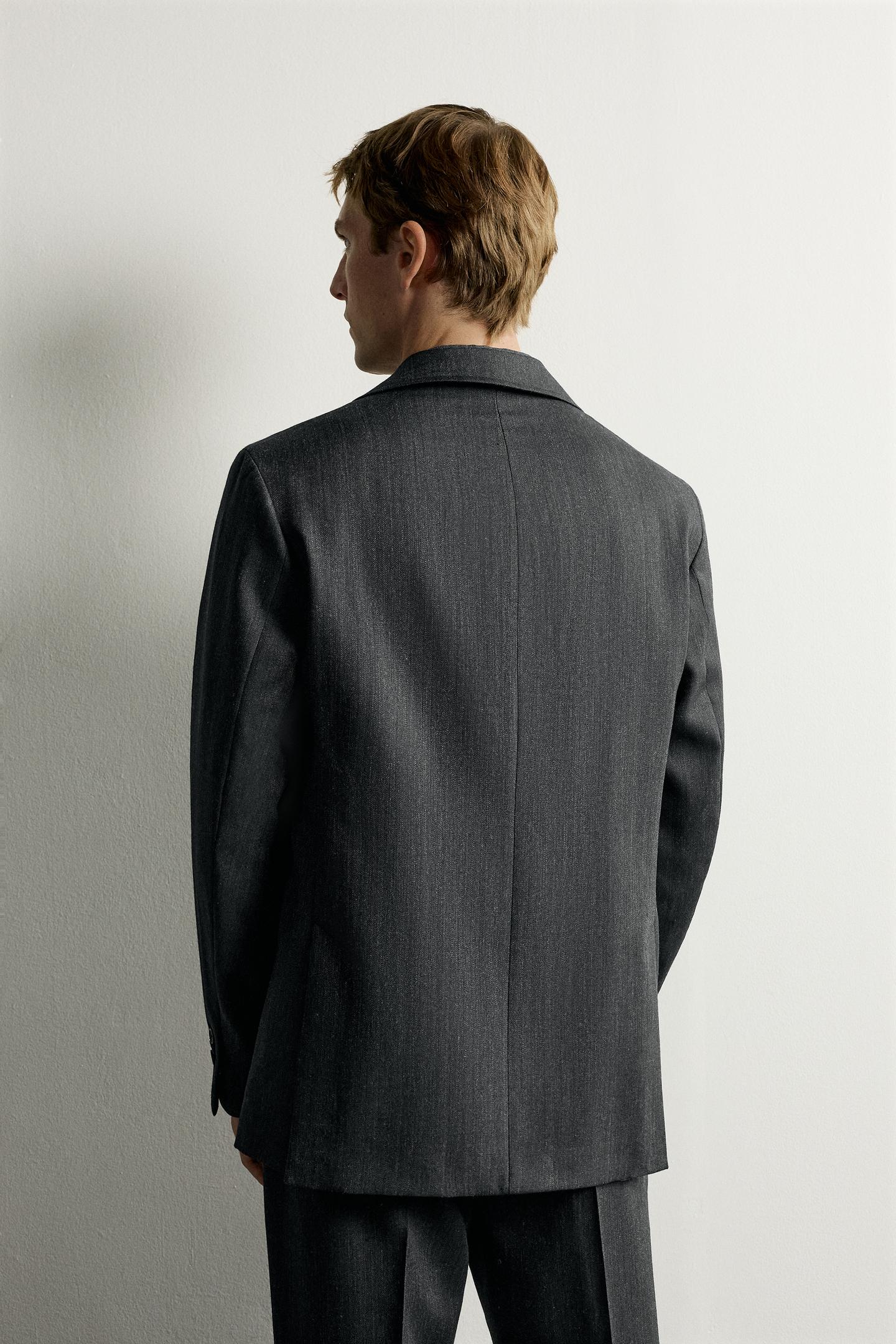 Мужской пиджак Zara 100% Wool Regular Fit Suit Blazer, цвет: Антрацитовый серый — фото 3