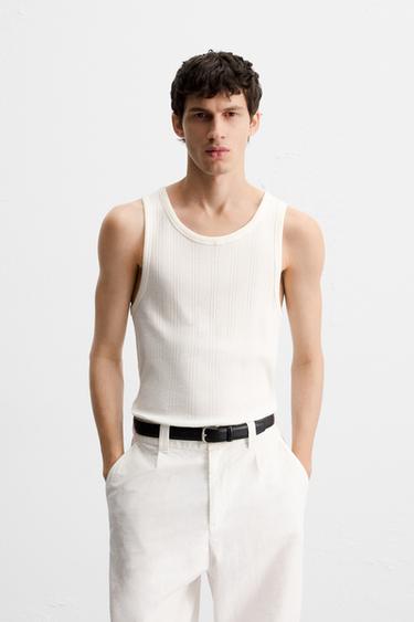 Zara TEXTURED TANK TOP - White