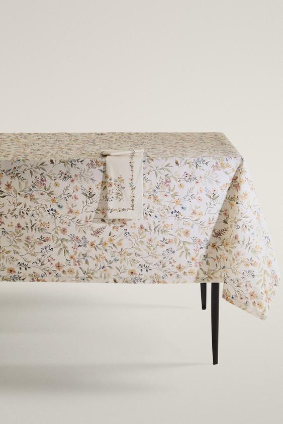 FLORAL PRINT RESIN-COATED TABLECLOTH - Greens by Zara - Image 0