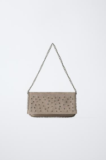 Zara STUDDED CROSSBODY BAG - Gray