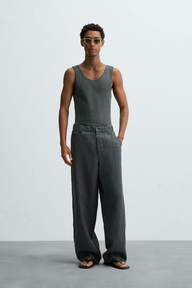 Zara RIBBED COTTON-HEMP TANK TOP - Anthracite grey - Image 0