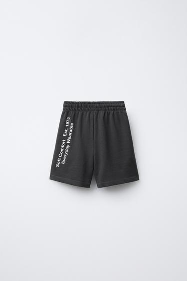 JOGGING BERMUDA SHORTS WITH SLOGAN PRINT - Anthracite grey by Zara - Image 1