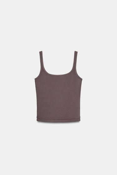 COTTON MODAL STRAPPY TOP - Brown / Taupe by Zara - Image 3