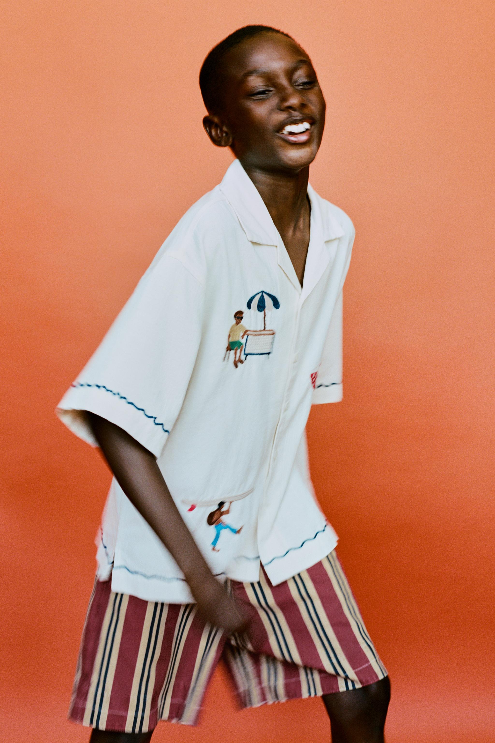 EMBROIDERED LINEN BLEND BOWLING SHIRT