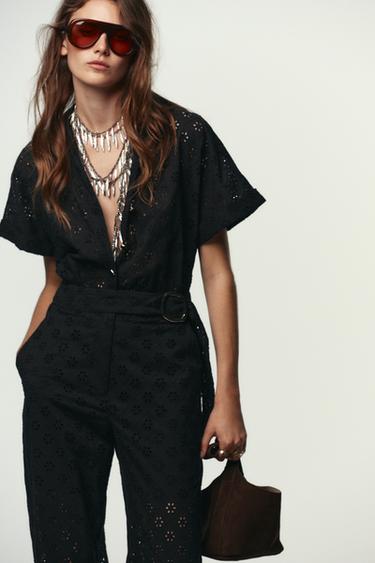CUTWORK EMBROIDERY BUCKLE JUMPSUIT - Black by Zara