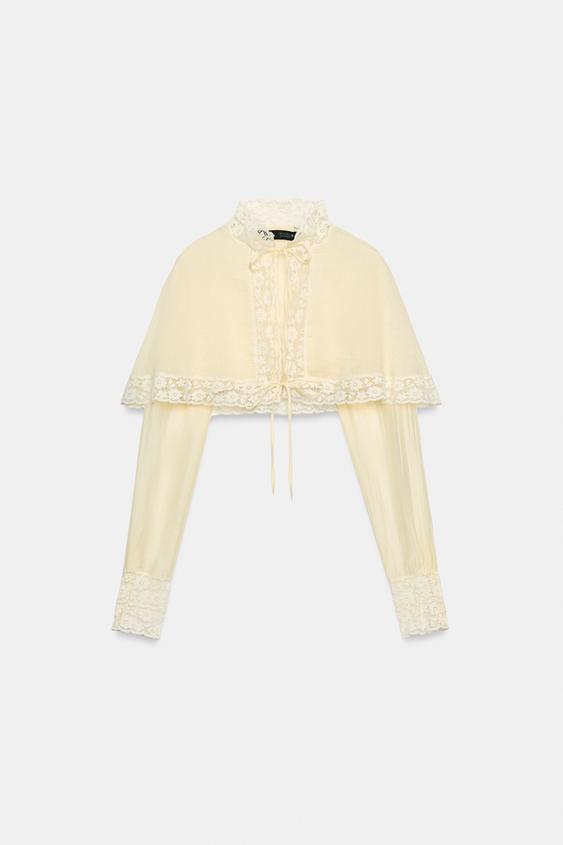 TOP CROP CAPA ENCAJE - Crema de Zara - Imagen 0