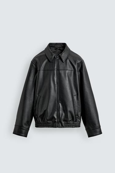 CHAMARRA RELAXED FIT EFECTO PIEL - Negro de Zara