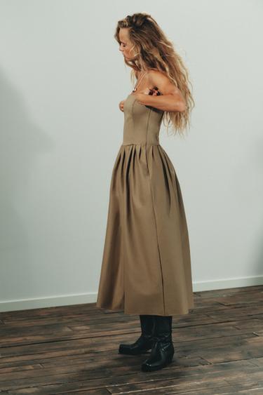 STRAPLESS MIDI DRESS - Khaki by Zara - Image 4