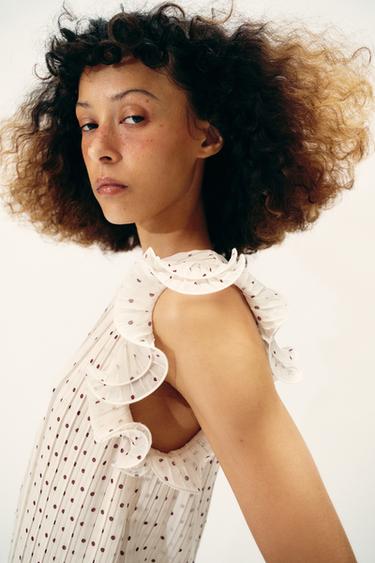 TOP À POIS ET VOLANTS - Écru / Grenat de Zara - Image 2