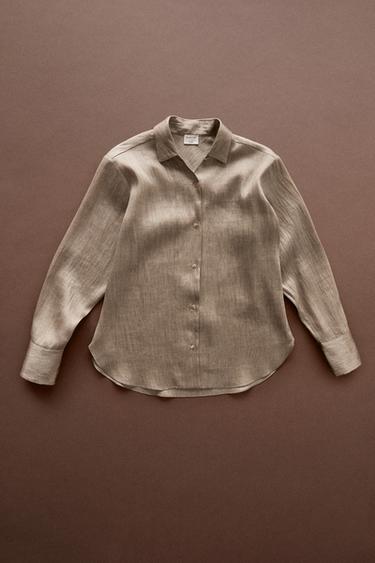 Studio satin flowing shirt — Stone 1