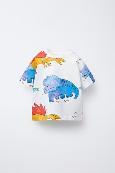 Zara DINOSAUR T-SHIRT - Oyster-white