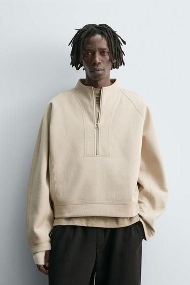 CROPPED SWEATSHIRT IN NEOPREN-OPTIK MIT NIETEN - grau-beige von Zara