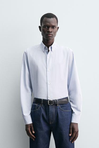 CAMISA REGULAR FIT POPELÍN - Celeste de Zara