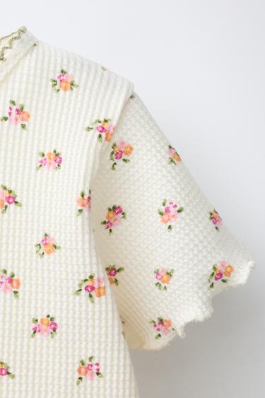 WAFFLE-KNIT FLORAL T-SHIRT - Ecru by Zara - Image 2
