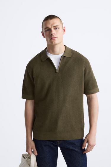PURL KNIT POLO SHIRT - Khaki by Zara