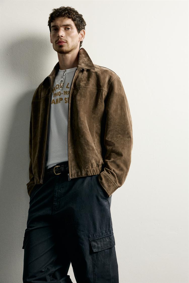 Chaqueta de piel de ante de corte regular 6