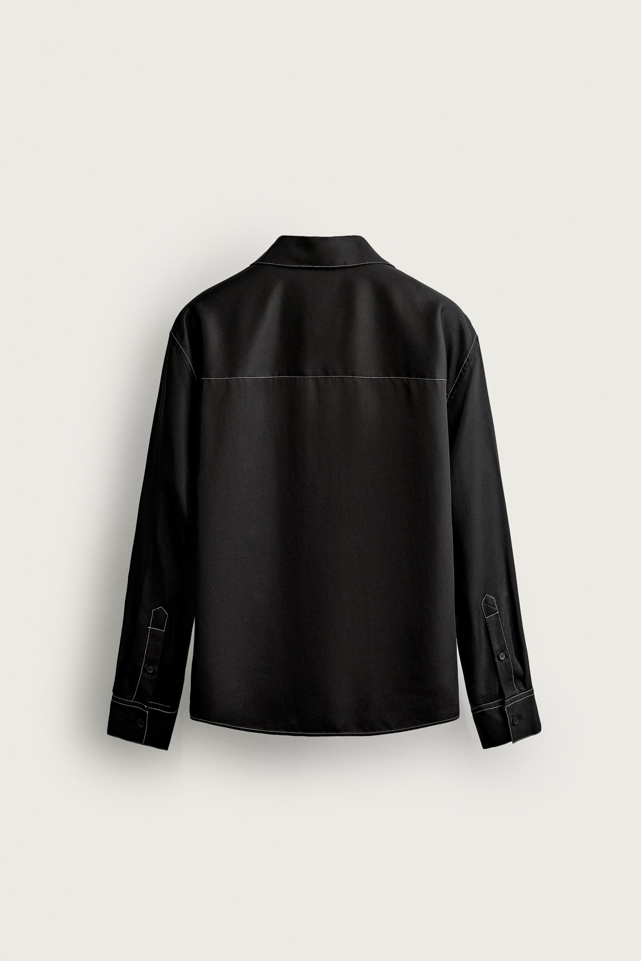 CONTRAST STITCH FLUID SHIRT — Black