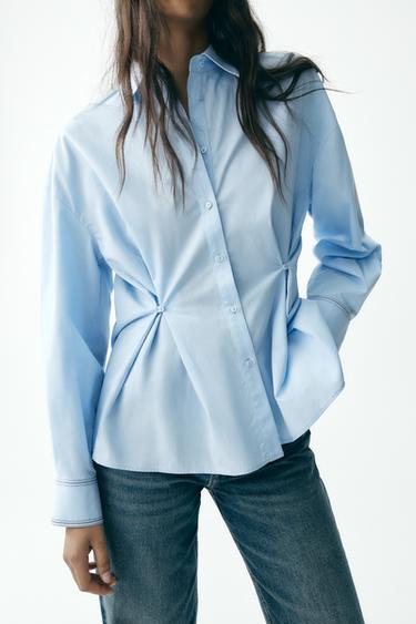 CAMISA OXFORD BOTONES CINTURA - Celeste de Zara