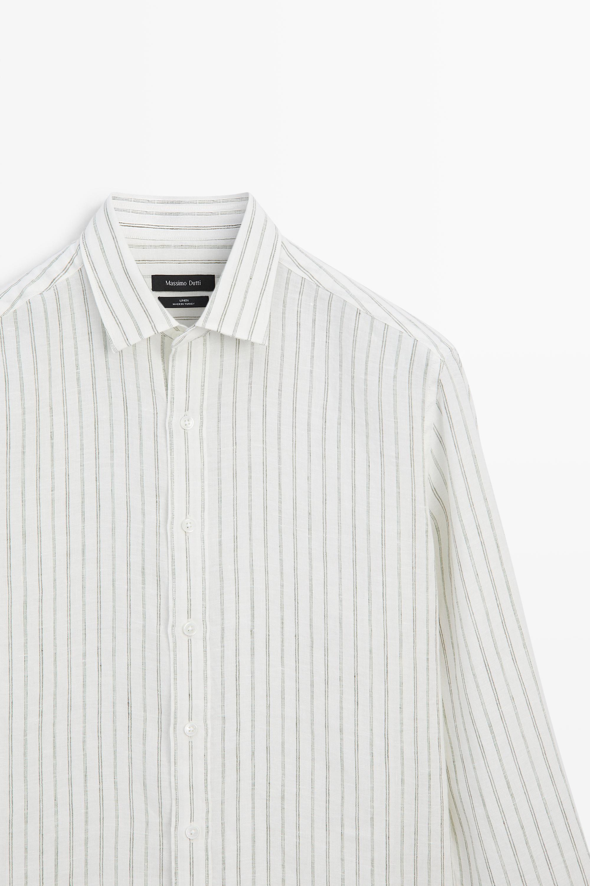 Chemise regular fit à rayures 100 % lin