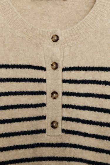 PULL EN MAILLE À RAYURES - Beige / Bleu marine de Zara - Image 7