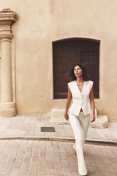 Zara 互鎖喇叭長褲 - 裸色