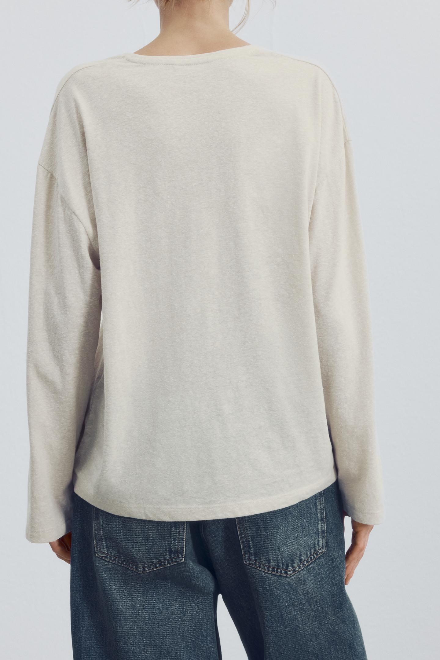 Женская футболка Zara V-NECK, цвет: Серо-бежевый — фото 3
