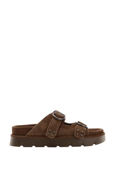 BUCKLED SUEDE PLATFORM SANDALS