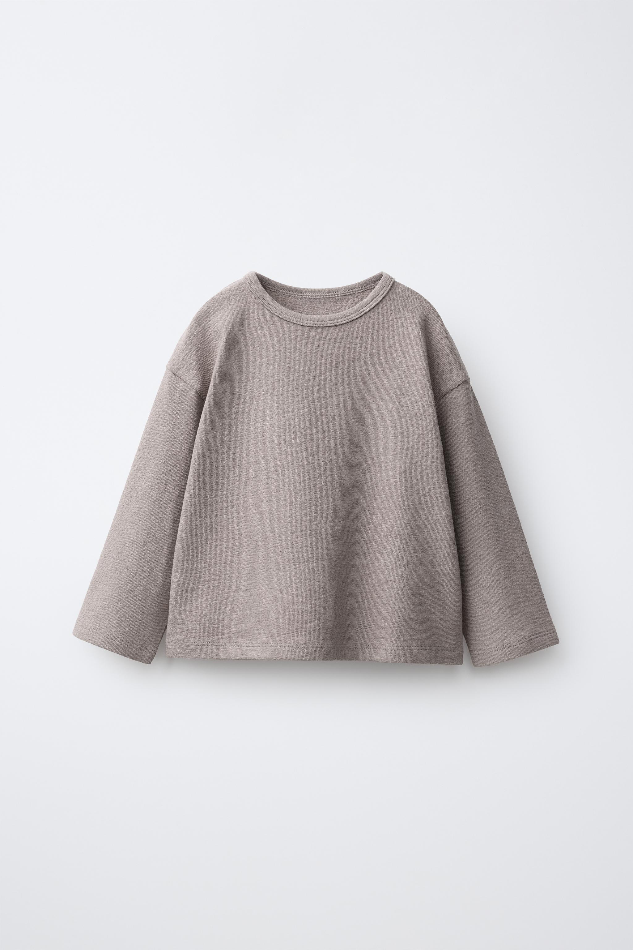 PLAIN TEXTURE T-SHIRT — Taupe gray