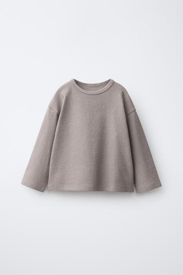Zara PLAIN TEXTURE T-SHIRT - Taupe gray