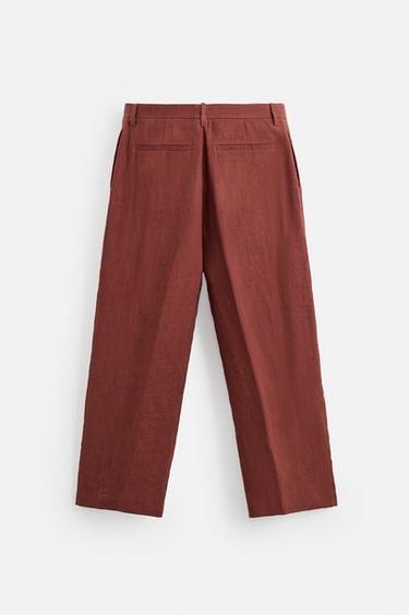 100% LINEN SUIT TROUSERS - Red / Black by Zara - Image 6