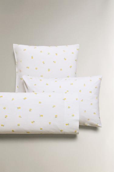 MIMOSA PRINT COTTON PILLOWCASE - Oyster-white by Zara