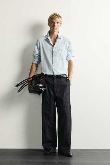 CAMISA DENIM LIGERO RAYAS - Azul claro de Zara - Imagen 0