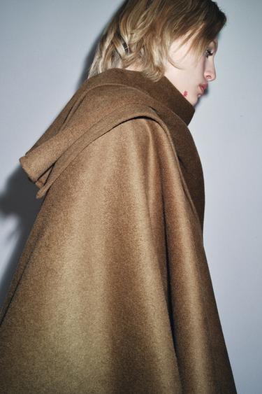 WOOL CAPE COAT ZW COLLECTION - Khaki by Zara - Image 3