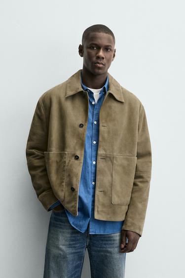 LEATHER JACKET WITH POCKETS - Green by Zara