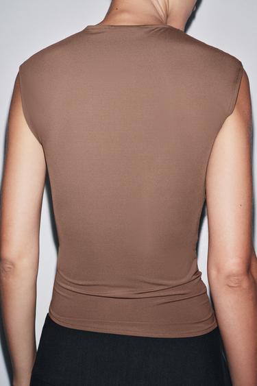 LACE POLYAMIDE TOP - Brown by Zara - Image 2