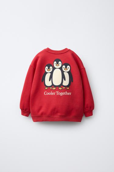 FLOCK PENGUIN SWEATSHIRT - Red by Zara - Image 1