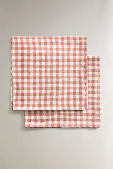 PACK OF CONTRAST GINGHAM NAPKINS (PACK OF 2) - Terracotta by Zara - Image 0