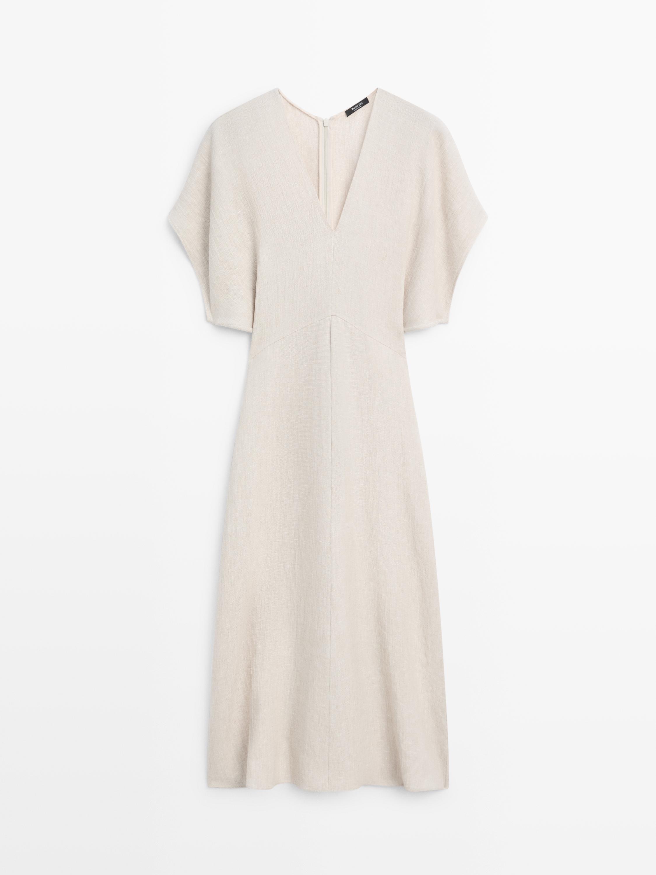 Lightweight short sleeve linen midi dress