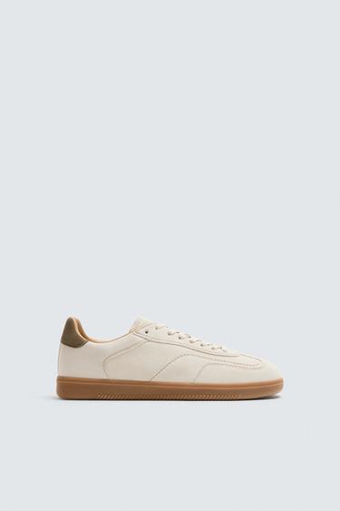 LEREN SNEAKERS MET CONTRASTZOOL - Gebroken wit van Zara