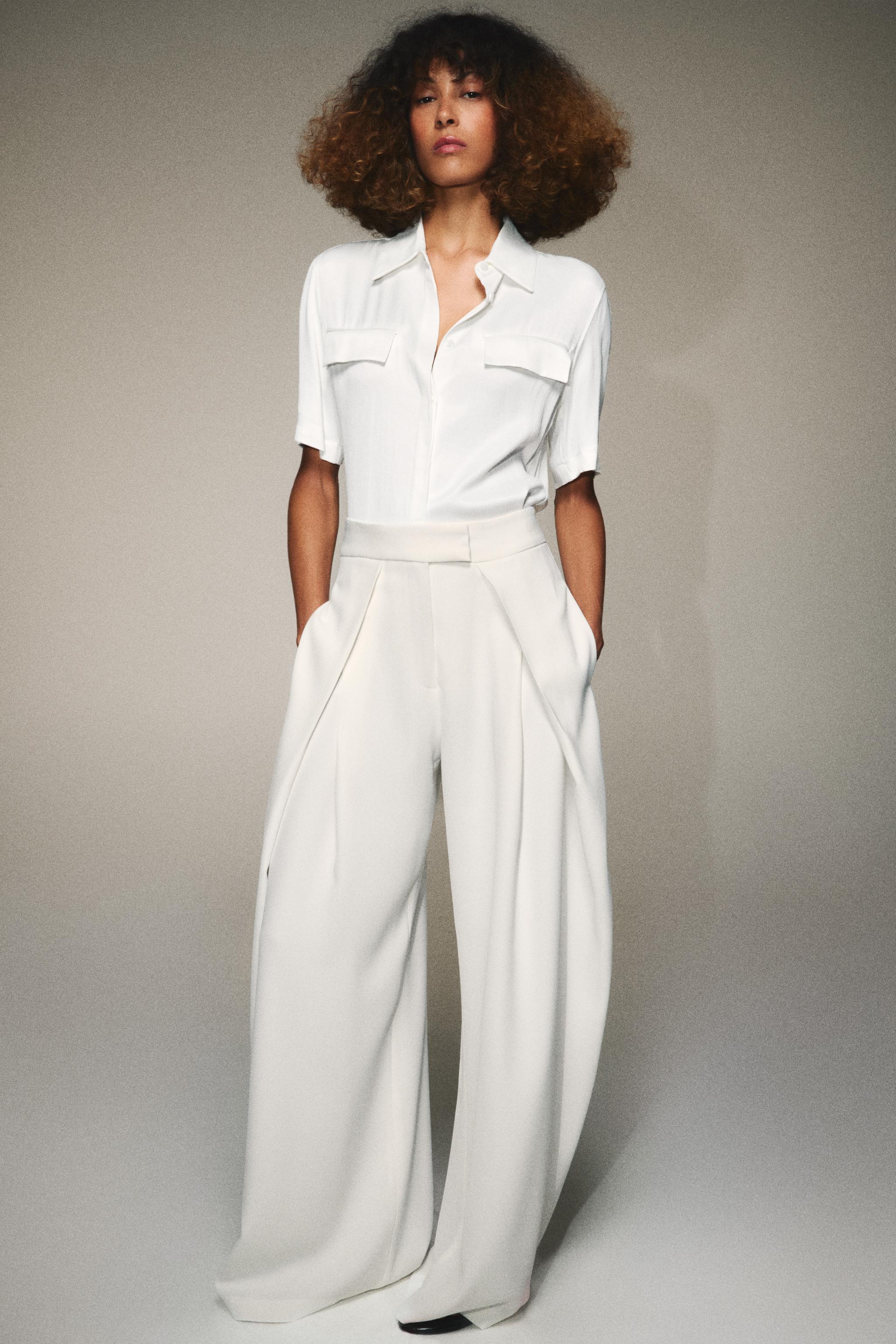 トップス 808 ZW COLLECTION SATIN SHIRT WITH POCKETS - Oyster-white | ZARA South