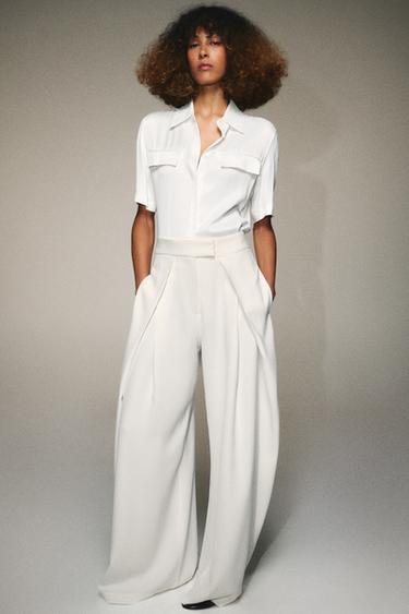CAMISA SATINADA BOLSILLOS ZW COLLECTION - Blanco roto de Zara