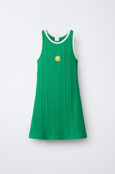 Zara EMBROIDERED SUN RIB DRESS - Green