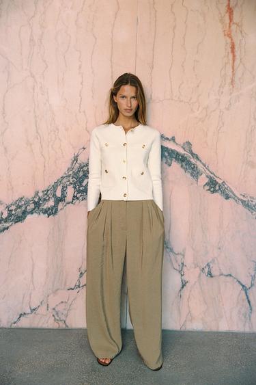 WIDE-LEG TROUSERS WITH DARTS - Light khaki by Zara