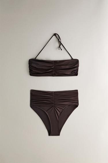 GATHERED BEACH BIKINI TOP - Dark brown by Zara - Image 4