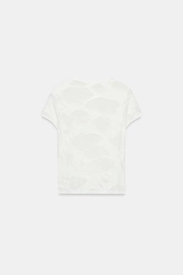 T-SHIRT WITH CONTRAST RIPS - Oyster-white by Zara - Image 2