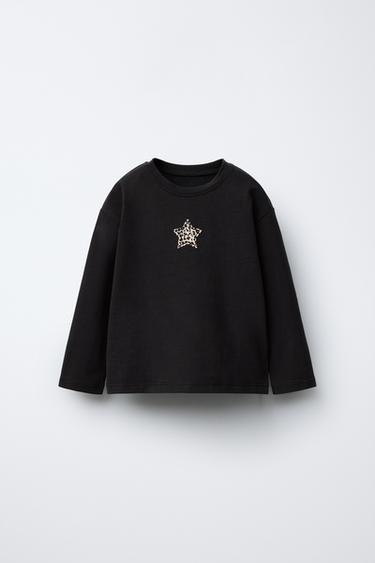 Zara HEART PATCH T-SHIRT - Black