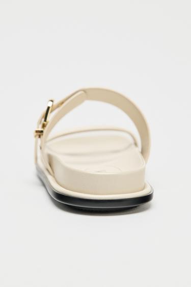 FLAT SANDALS WITH BUCKLE - White by Zara - Image 4